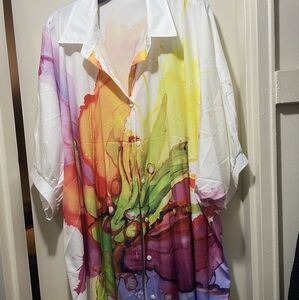Colorful Abstract Button-Up Shirt Dress